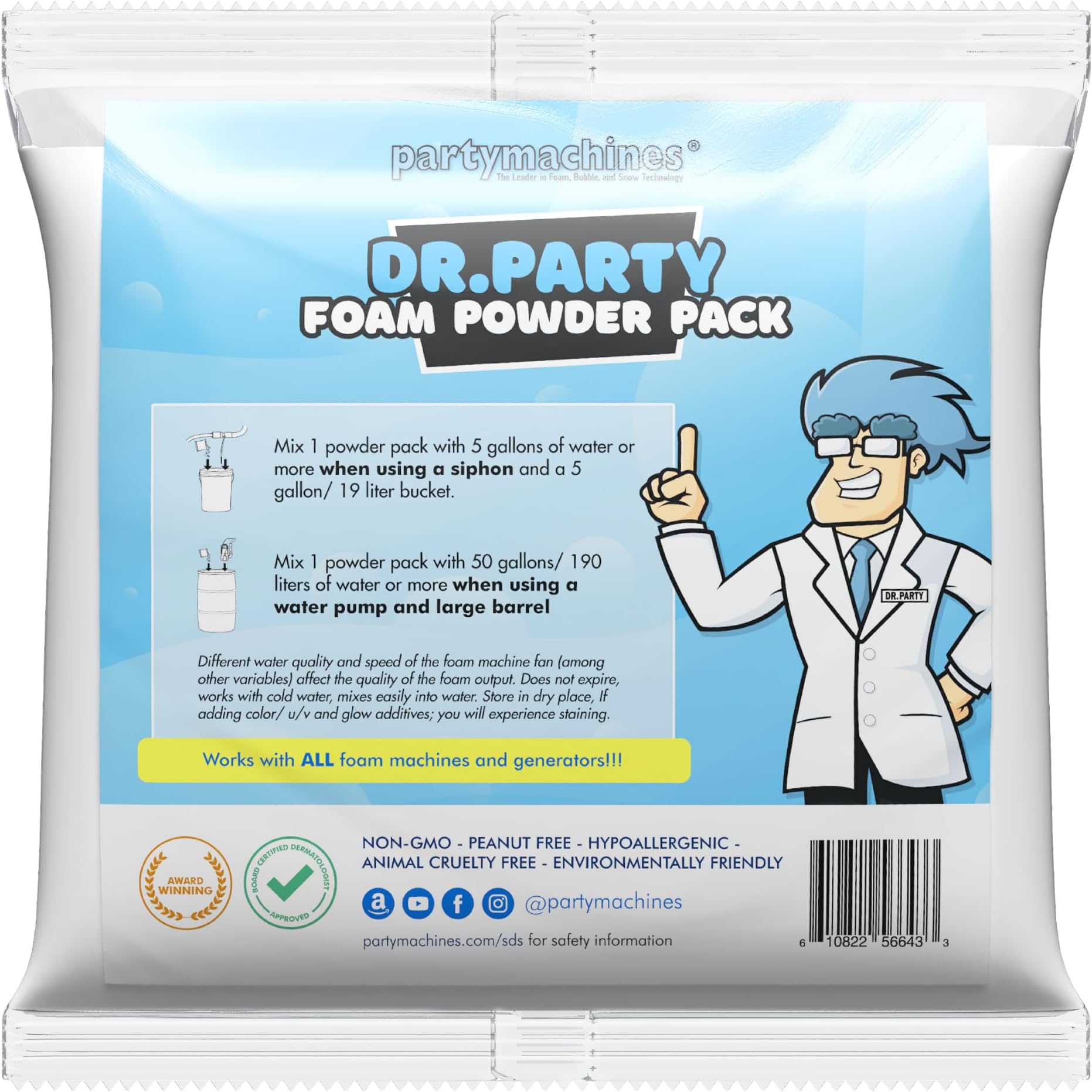 Dr.Party Single Foam Powder Pack - Create Up to 120 Gallons of Foam in Minutes - Ultimate Bubble Party Solution
