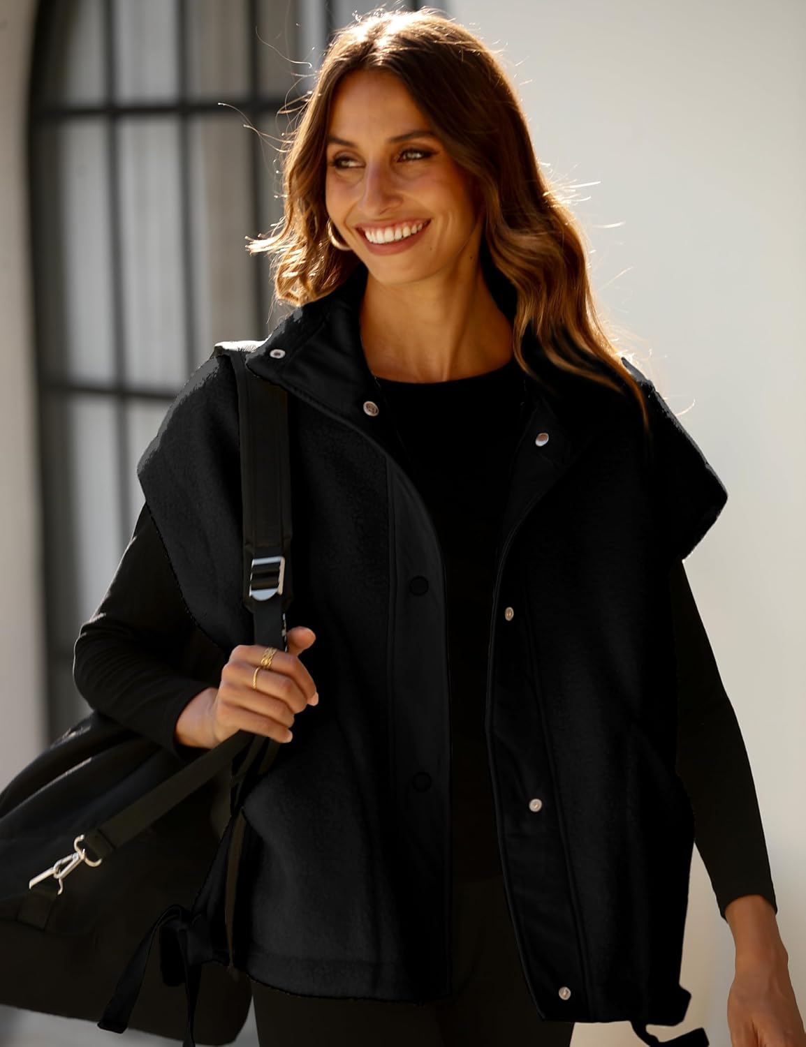 Athlisan Womens Fleece Vest Casual Sleeveless Button Down Sherpa Jacket Outerwear with Pockets - Image 6