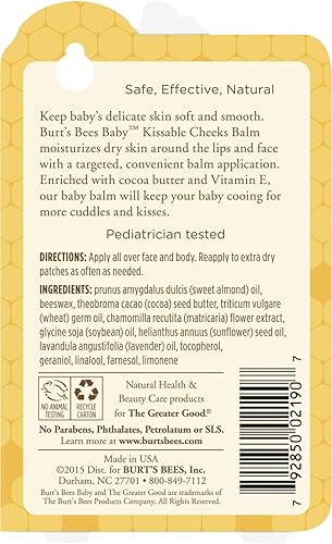Miniatura 3 de Burt's Bees Baby Kissable Cheeks Balm, humectante 100% natural para bebés, bálsamo de 0.25 onzas, marfil