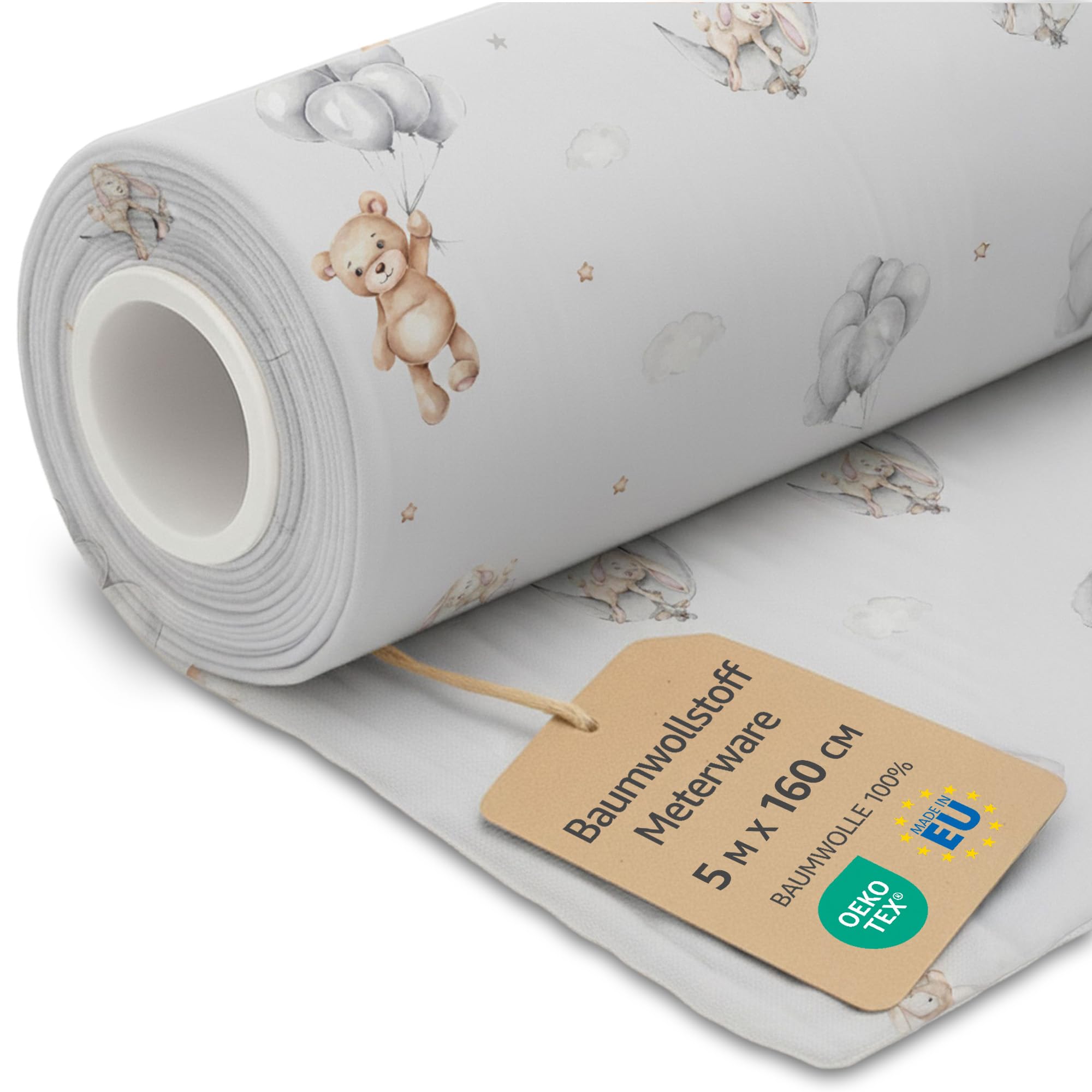 Fabric by the Meter Cotton 2 M x 160 cm - Fabrics for Sewing Decoration and DIY Projects Ideal for Clothing Home Textiles and craftwork Oeko-Tex Teddy Bears — image 1