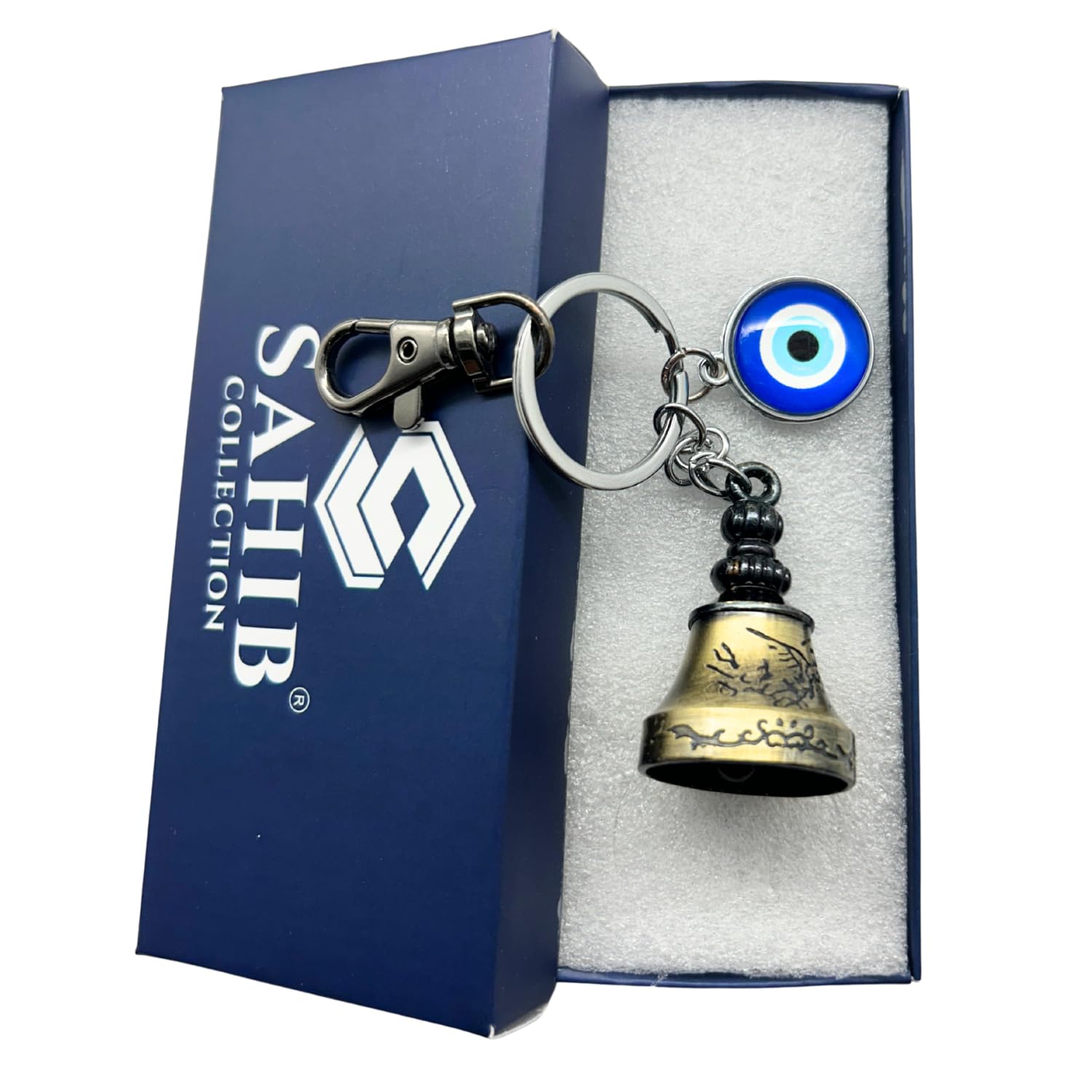 Guardian Belll KeyChain Tibetan Belll Key Chain Temple Belll with Evil Eye & Black Hook Metal Keyring Good Luck Negative Energy Protection (Pack-1)