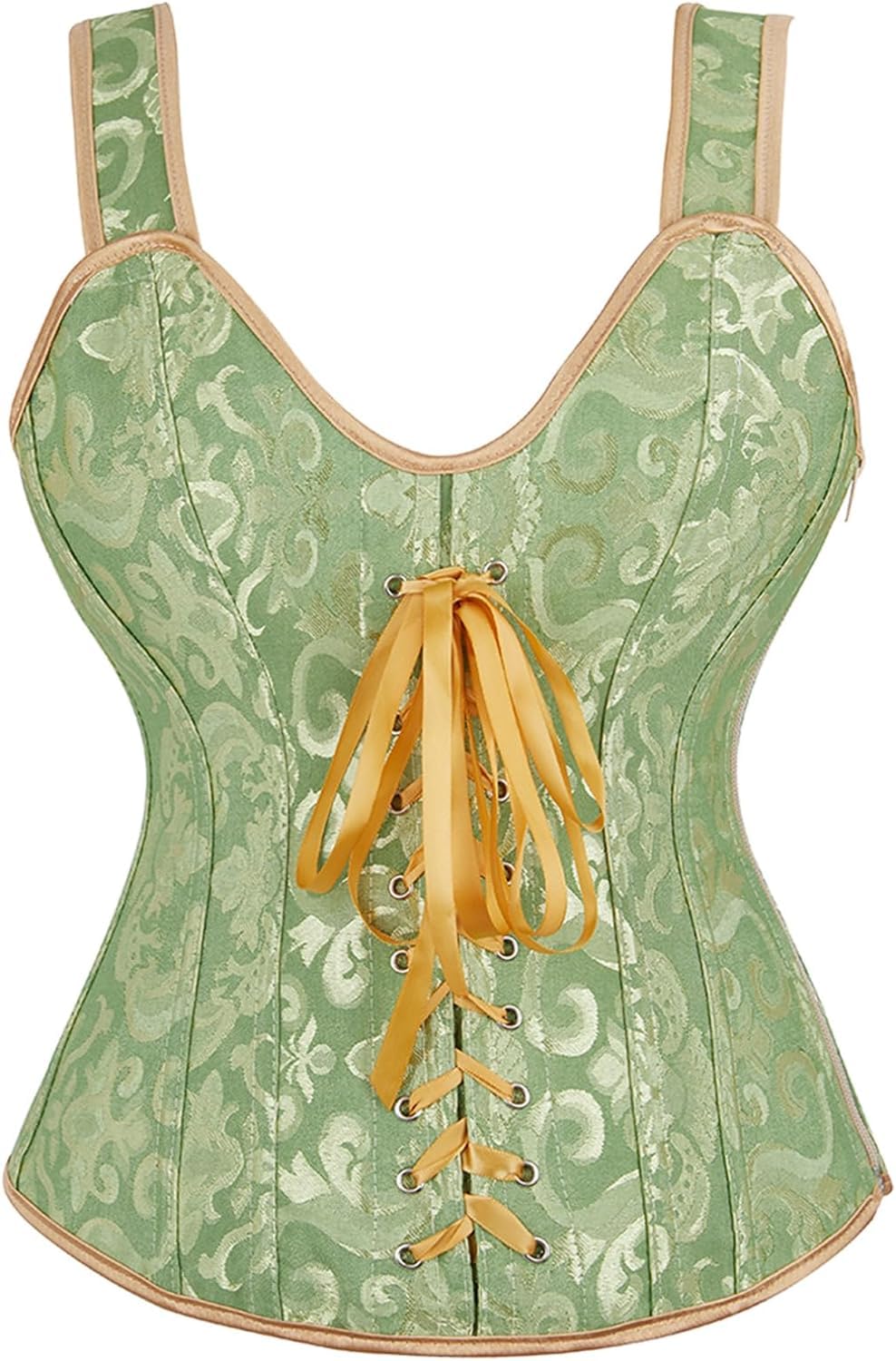 Women's Lace up Gothic Jacquard Shoulder Straps Tank Overbust Shaper Corset Bustiers Top