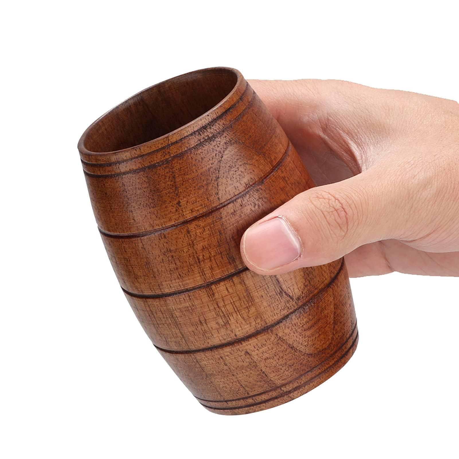 Herchr Natural Wooden Beer Mug, Jujube Mini Whiskey Barrel Drinking Cup For Home Bar Camping