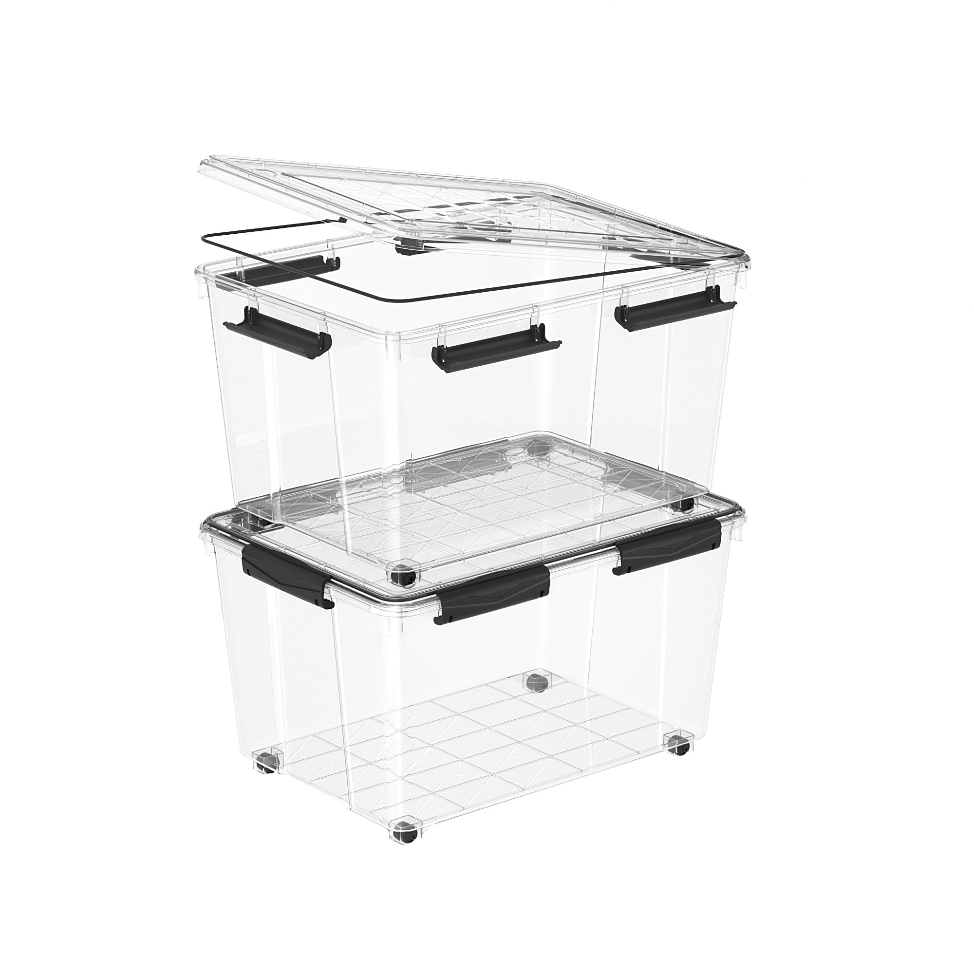 Cetomo Plastikowe pudełko do przechowywania, 15 x 6, pudełko na zakupy, przezroczysty pojemnik organizujący z trwałą niebieską pokrywką i bezpiecznymi klamrami, można układać w stos i składać, 6 szt