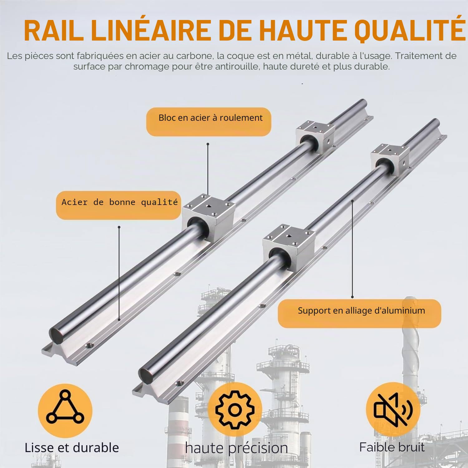 SBR16 - Kit de guidage linéaire - 3000 mm - Contient 4 pièces de rails de guidage linéaires épissés SBR16 de 1500 mm avec 8 pièces de blocs de roulement SBR16UU et 4 pièces de goupilles pour