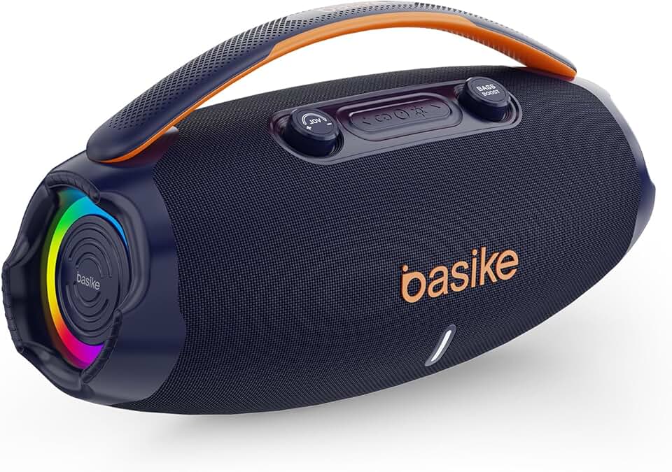 Caixa de Som Bluetooth 80w(MAX) /TWS/FM, Botão Ajustável do Subwoofer com Luz RGB LED de Ritmo para Festas, Praia e Acampamentos, Azul