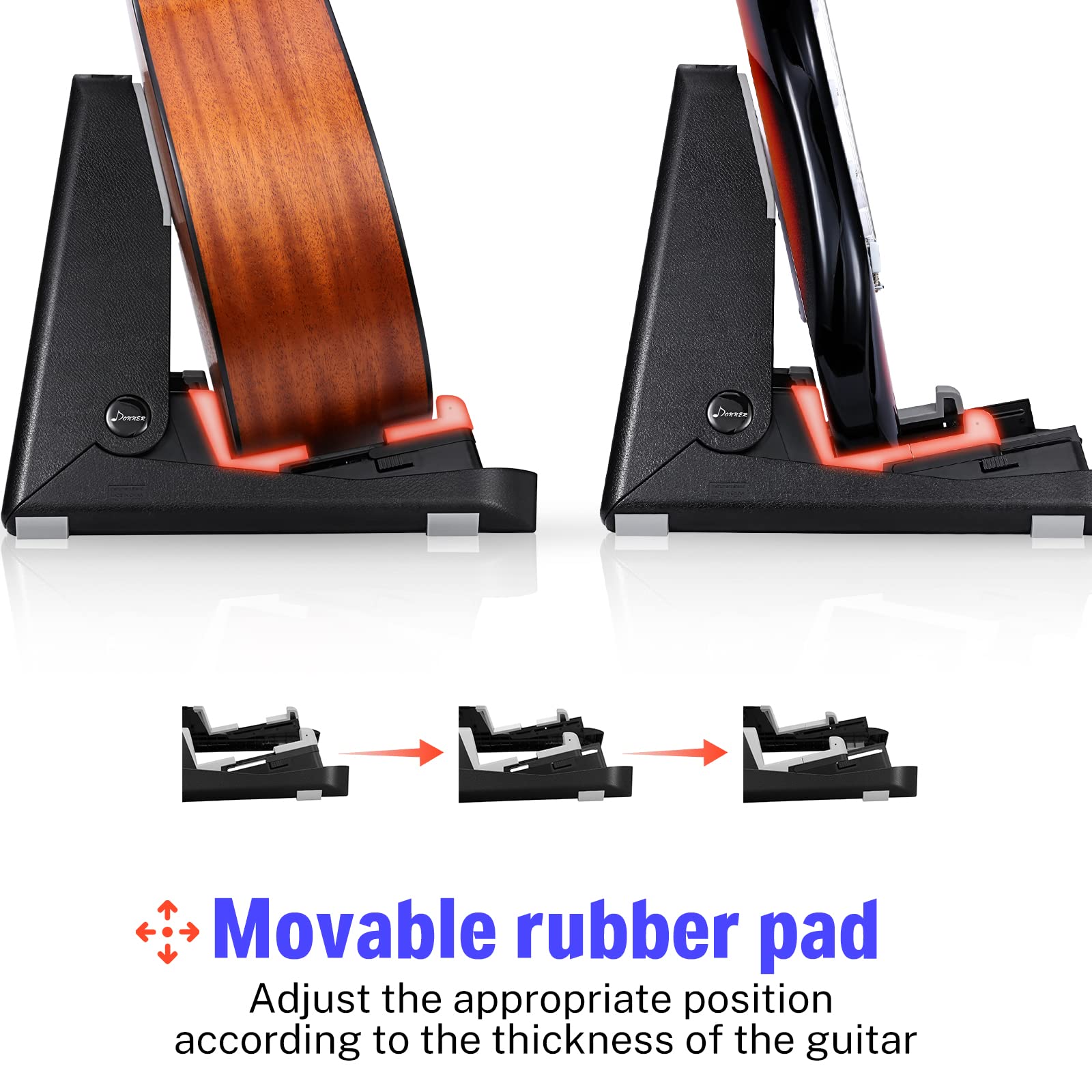 Donner Soporte de Guitarra Ligero Plegable para Ukelele Bajo, Soporte de Suelo para Guitarra Acústicas/Eléctricas/Clásicas Ajustable, Doble Plegado con Almohadillas de Silicona, 2 unidades (DS-2)