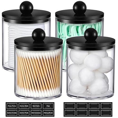 4 Pack Acrylic Qtip Holder Dispenser for Cotton Swabs, Balls,