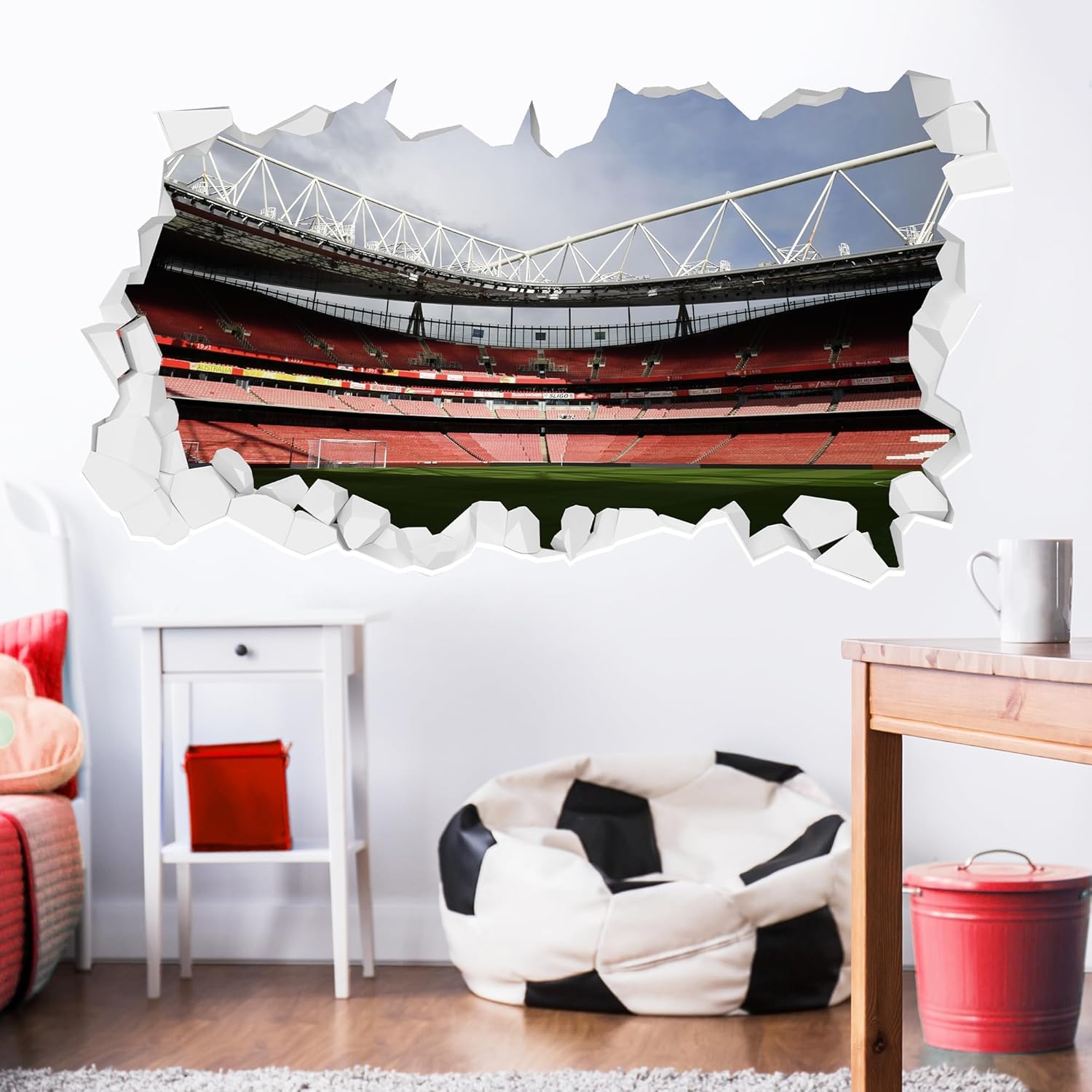 Themed Arsenal Wall Sticker - Empty Stadium Cloudy Sky Broken Wall Football Art (120Cm Width X 65Cm Height)