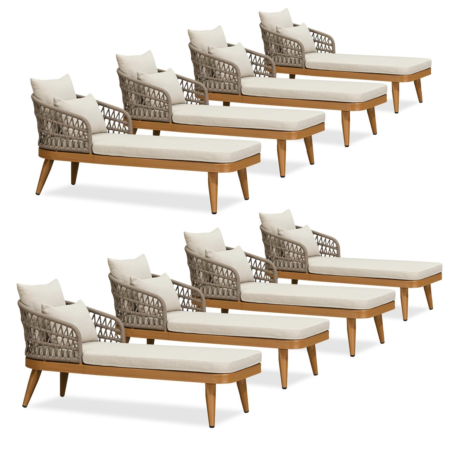 PURPLE LEAF Pool Lounge Chair with Dual Pillows &amp; Thick Cushion Teak