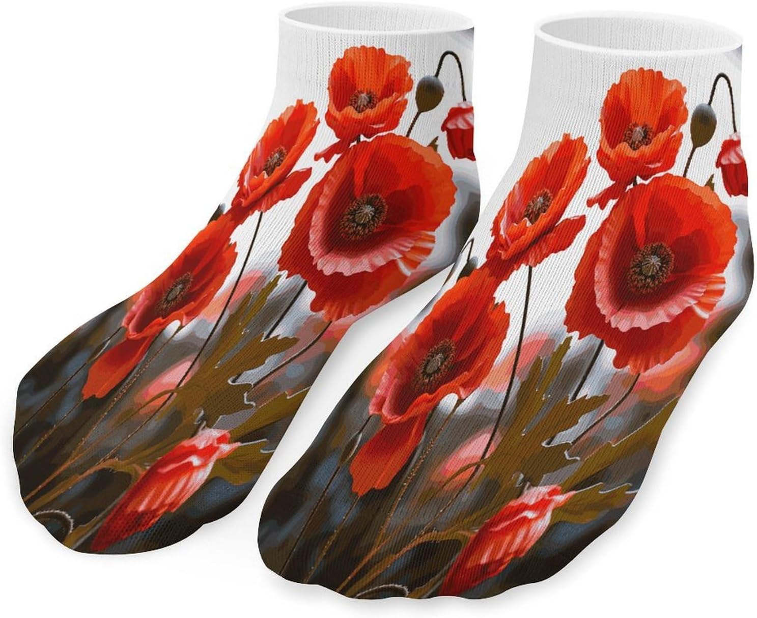 Poppy Flowers Vivid Petals Ankle Socks for Men Women 5 Pairs | Comfortable Casual Low Cut Socks, Lightweight No Show Breathable Athletic Socks, Soft Mini Crew Socks for All Seasons