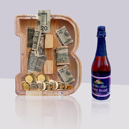 Miniatura 6 de Alcancía grande de madera para niños y niñas, 26 letras de dinero, con nombre personalizado, transparente, ahorro, perfecto para Navidad, regalo de