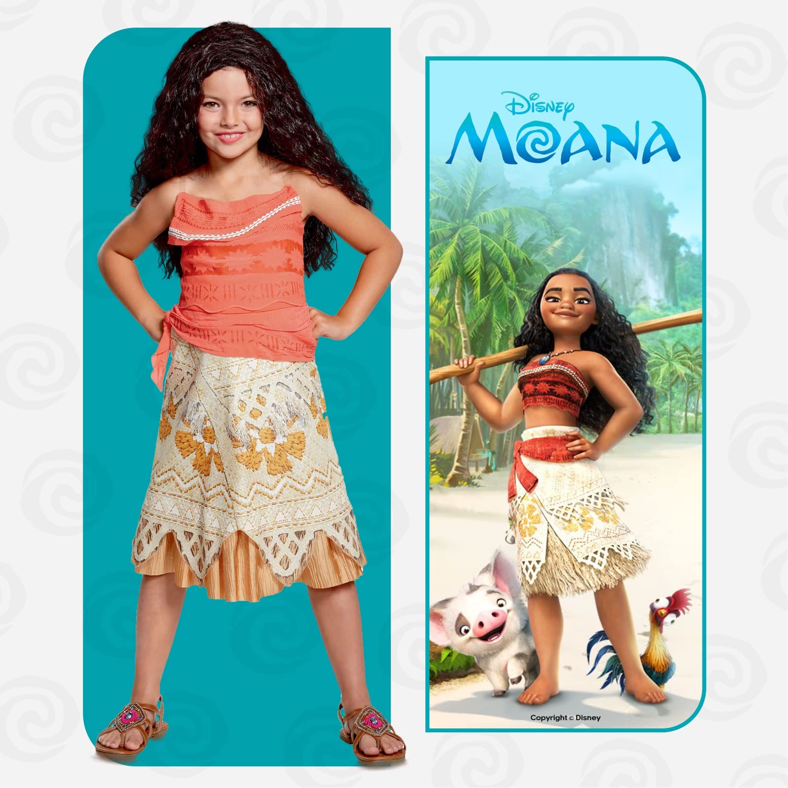 Disney Officiel Deguisement Vaiana Enfant Deluxe, Déguisement Princesse Fille disponible en tailles XS, S et M
