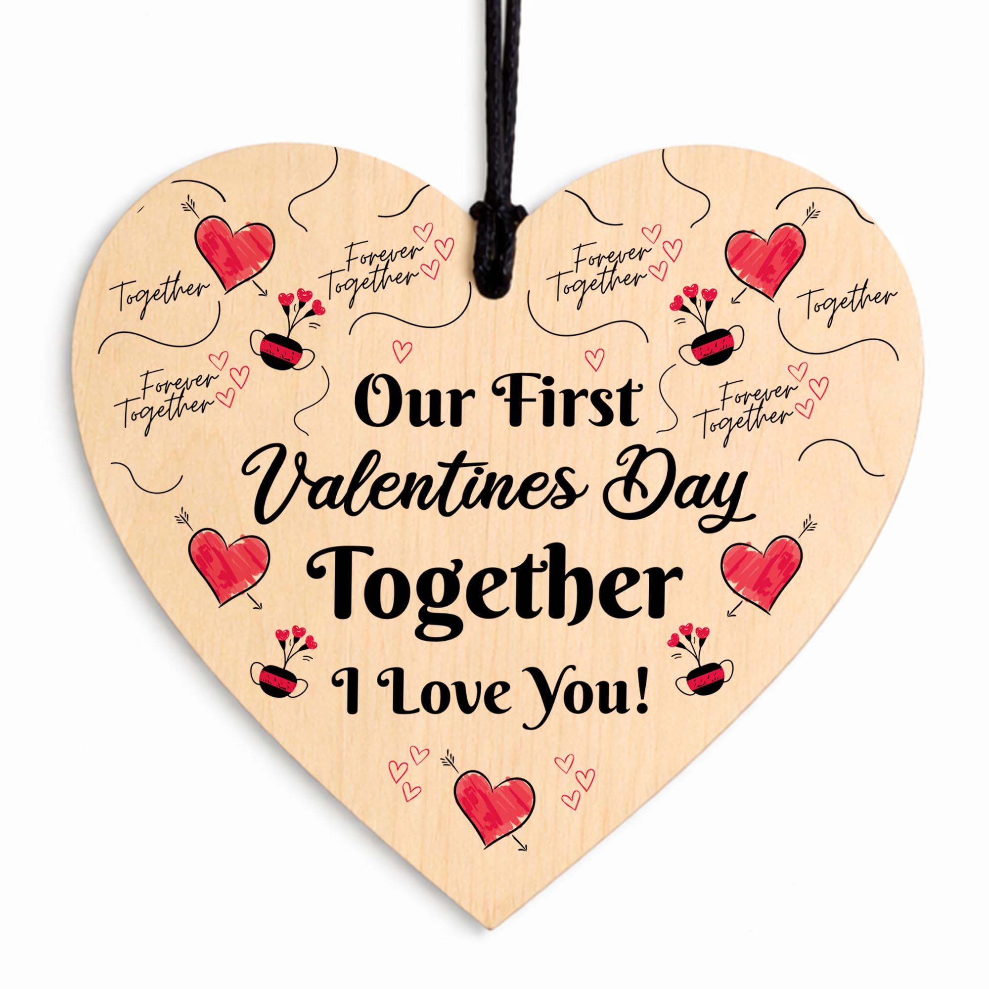 Red Ocean Our First Valentines Day Together Gift Wooden Heart Plaque Gift For Girlfriend Boyfriend Him Her Romantic Gift For Partner Keepsake