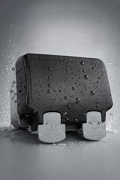 Outdoor Socket Double Waterproof IP66 13A 2 Gang Switched Weatherproof Outside Plug Socket Wall Electrical Outlet Grey
