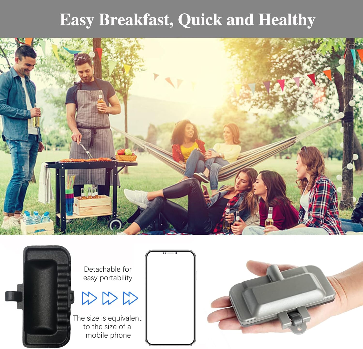 Breakfast Sandwich Maker, 4w1h sandwich maker, hot dog toaster,press bakeware nonstick frying pan pancake pan cooker with removable handle for breakfast pancakes, omelets, frittatas and toast (C-1) - Image 4