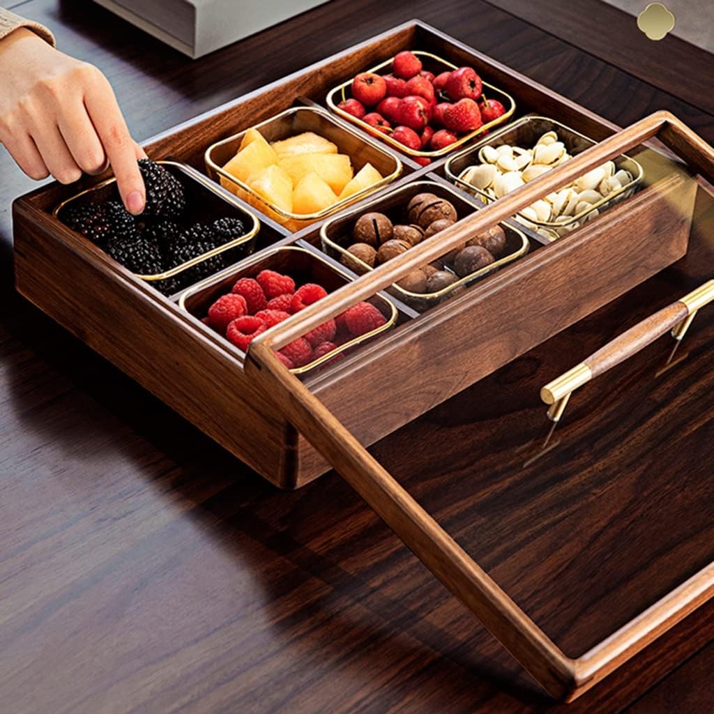 Nut Bowl With Lid Serving Tray With 6 Glass Bowls Kids Snack Organizer For Fruits,Nuts,Candies,Crackers,Veggies