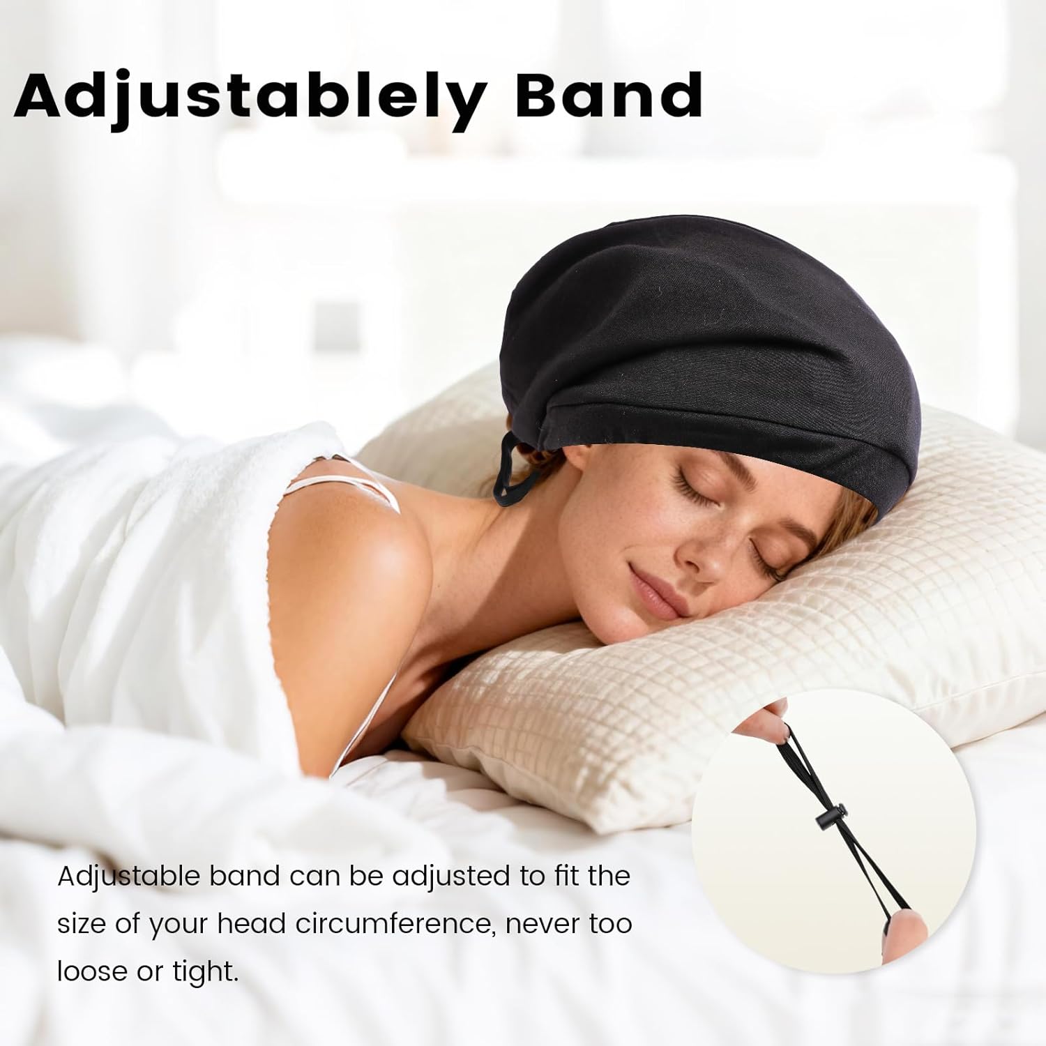Adjustable Silk Bonnet for Sleeping Women Men, Satin Lined Sleep Cap for Curly Hair - Image 3