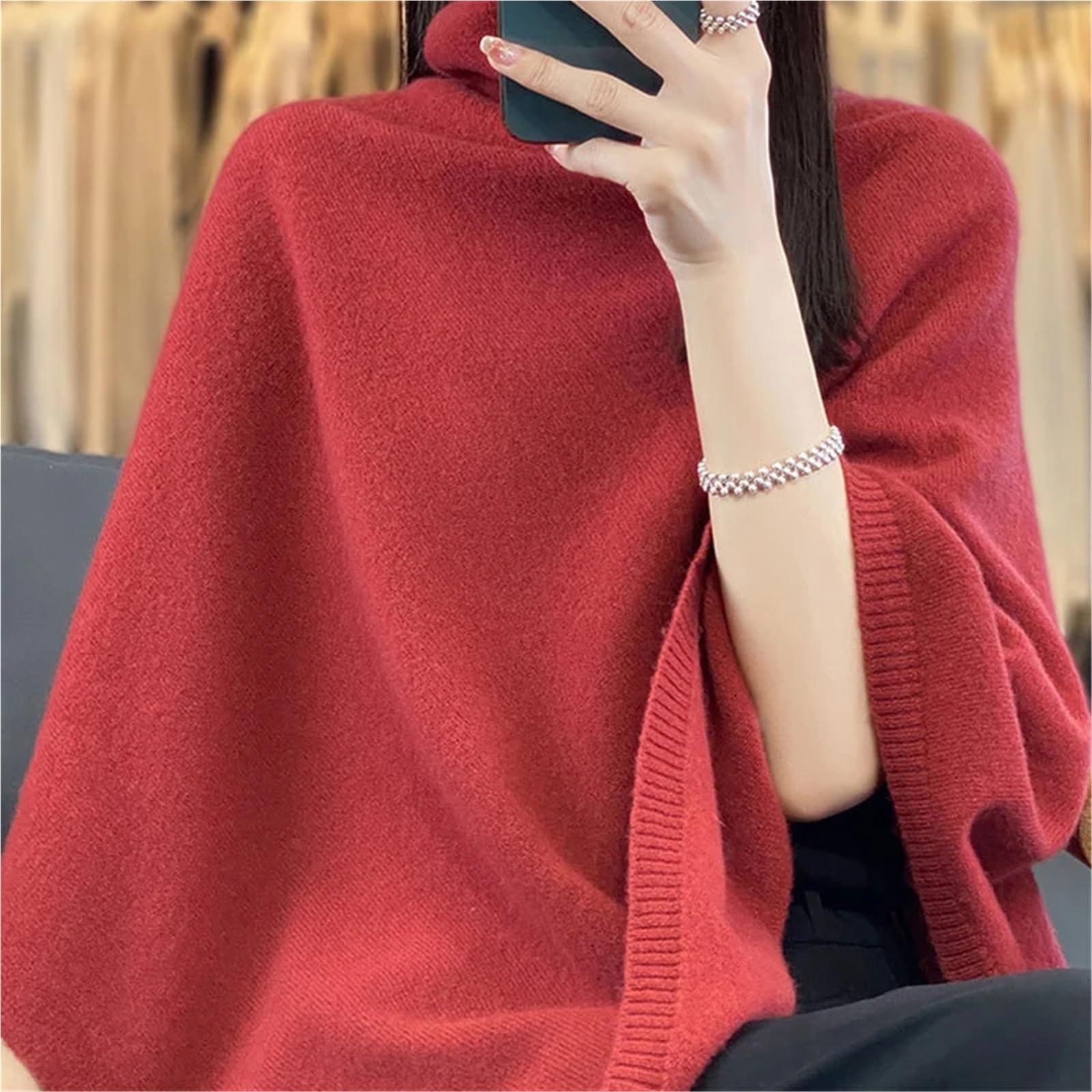 Poncho Dolcevita in Cashmere, Maglione, Scialli, Lavorato a Maglia, Mantello Irregolare, Moda, Morbido, Caldo, Lana, Ampio