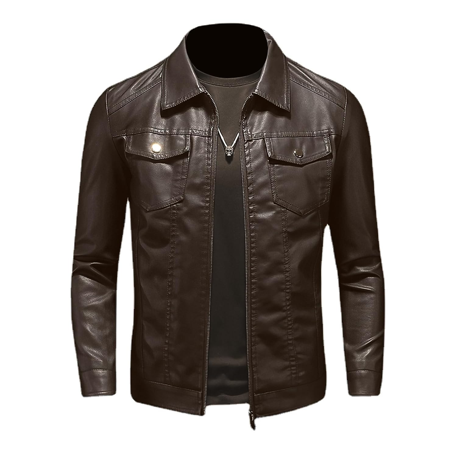 ZFBAOJT Jaqueta masculina de couro para motociclista, preta, vintage, de couro sintético, casual, leve