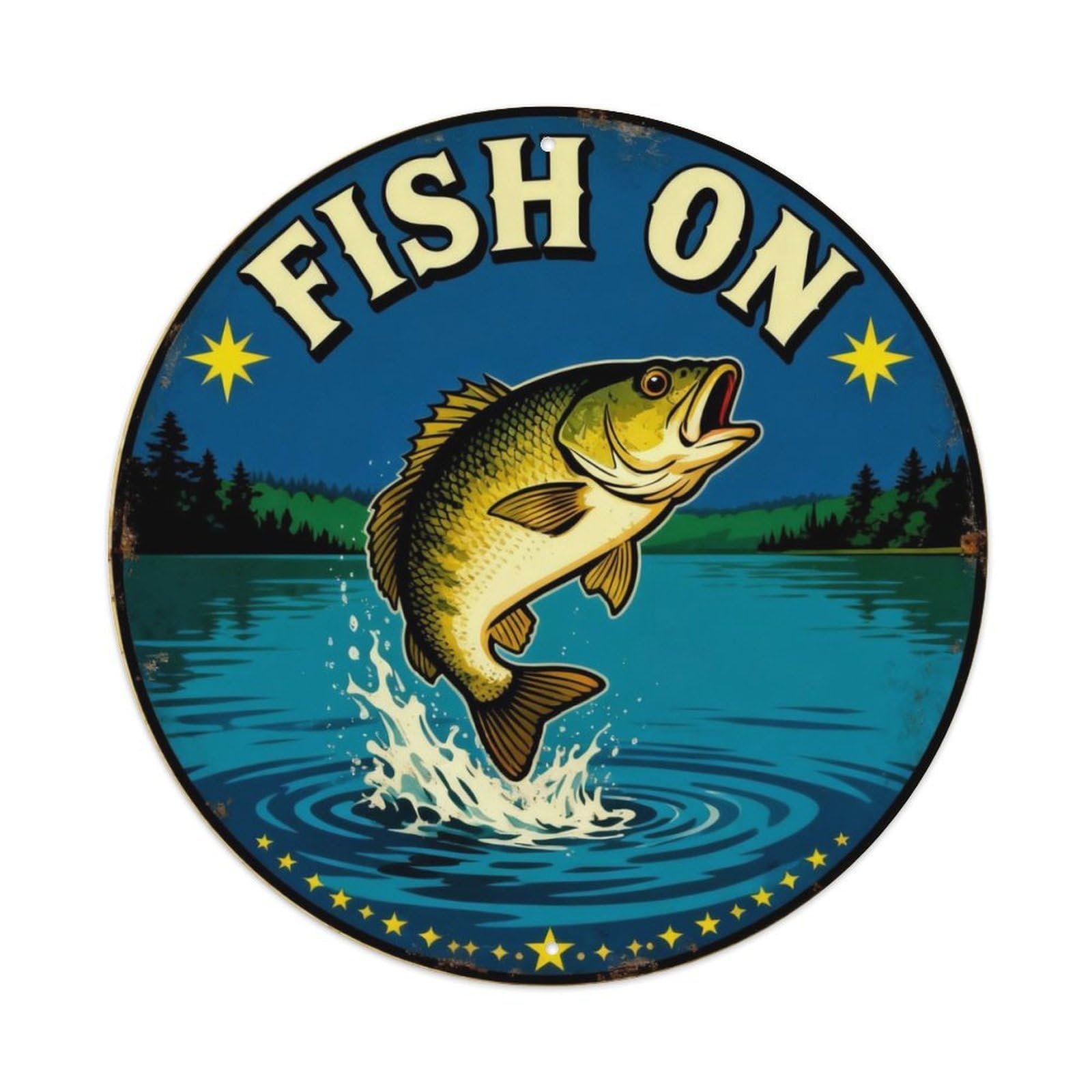 Fish On Fishing Sign Metal Tin Sign Plaque