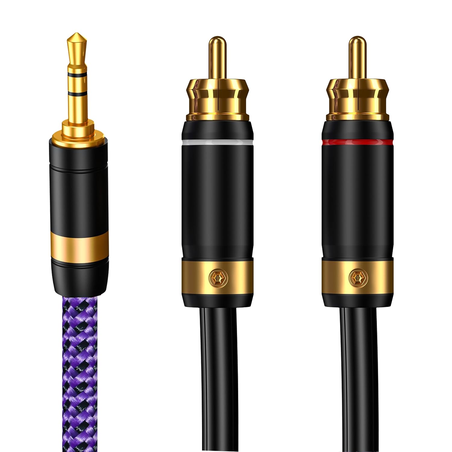 3.5mm Aux to RCA Audio Cable Audiophile 24K Gold-Plated Pure Copper Shell Braided Hi Fi Stereo Y Cord for Smartphones MP3 Tablets Speakers HDTV Purple (3.5mm Straight to 2 RCA, 6.5FT/2m)