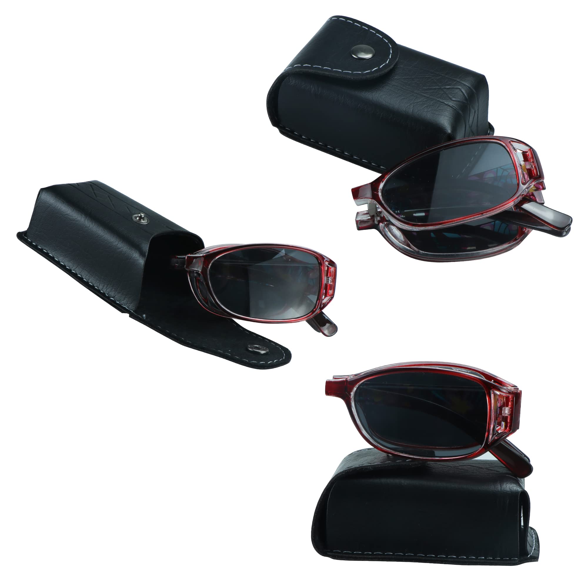 VisionGlobal 3 Pairs Reading Glasses/Sunglasses Foldable with Blue Light Blocking lens Compact Folding Glasses for Women (Red, +2.75 Magnification)