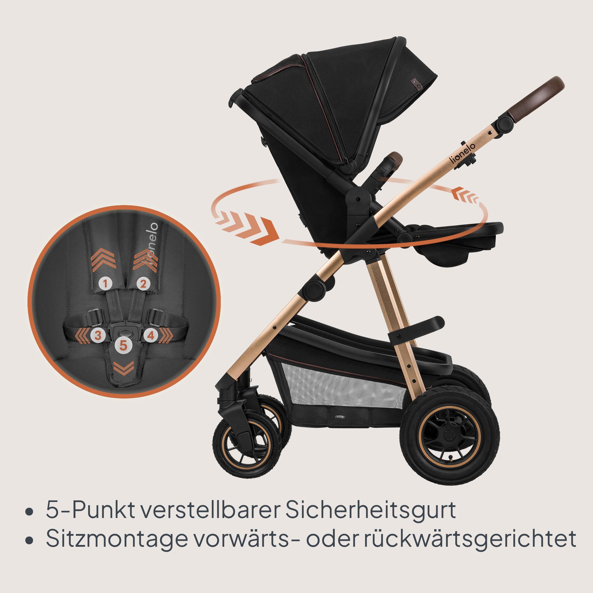 LIONELO Amber Kinderwagen 2 in 1 Kombikinderwagen, Kinderwagen Set | mit sportlichen Sitz und fester Babywanne, Tasche, Moskitonetz, Abdeckung Regenblatt (Grau)