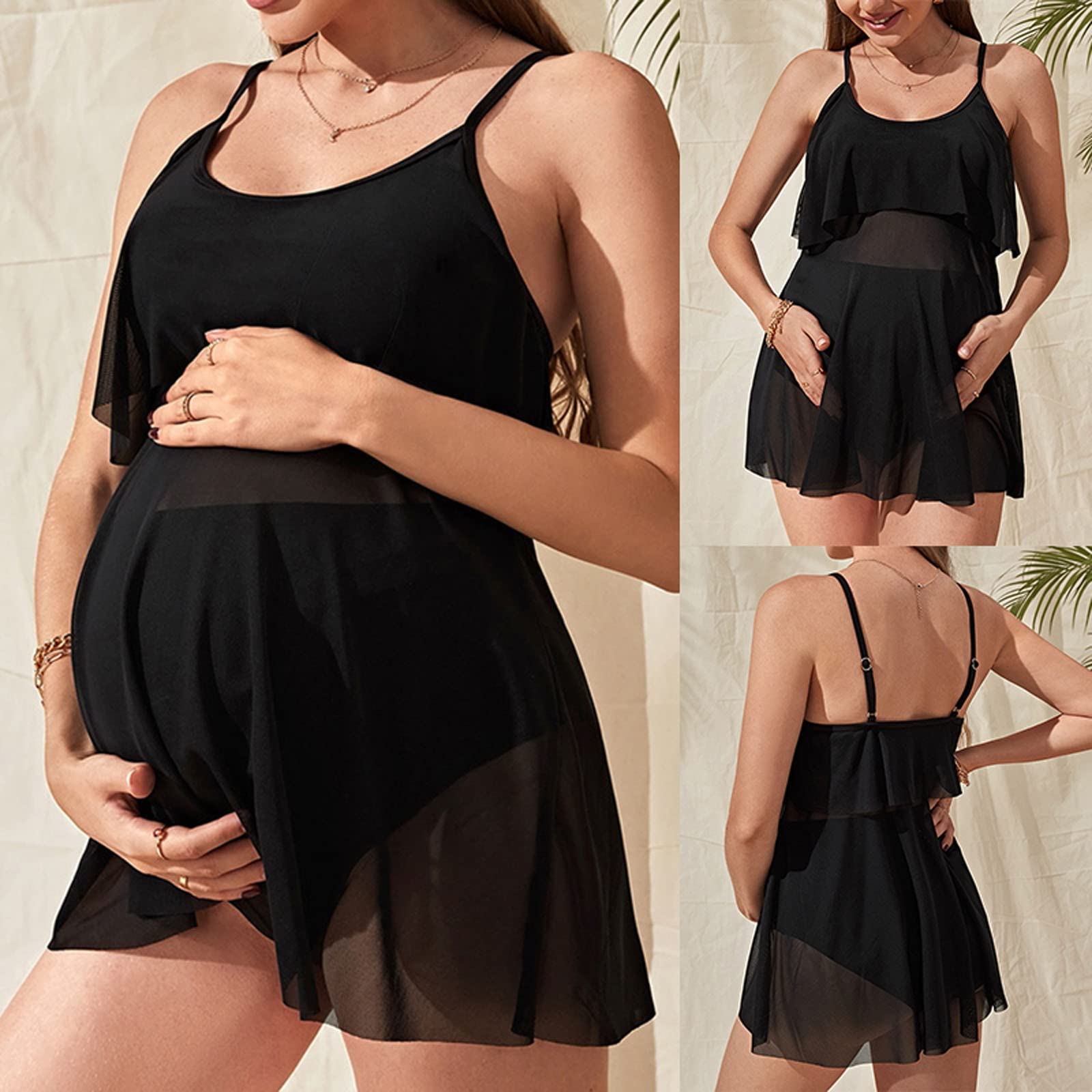 Umstandsbadeanzug Tankini für Schwangere S-XL Zweiteiler High Cut Umstandsbikini Maternity Set mit Bügel Retro