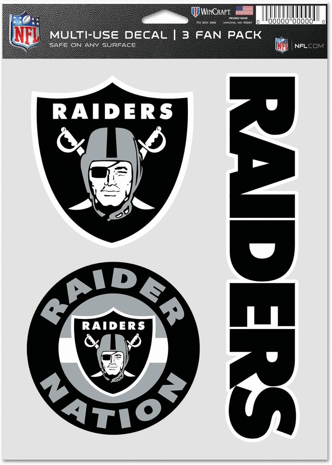 NFL Oakland Raiders Decal Multi Use Fan 3 Pack, Team Colors, One Size - Image 3