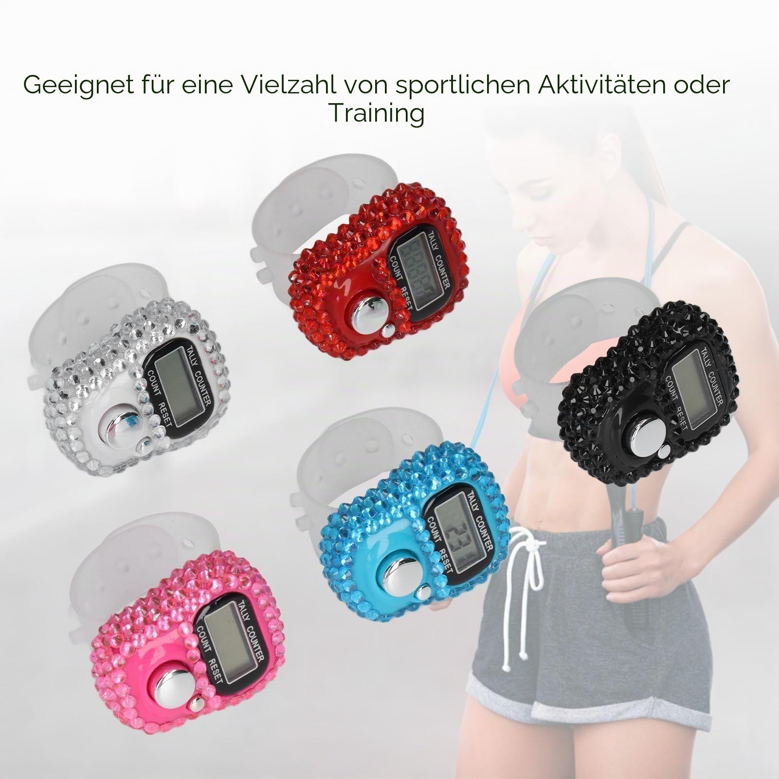 Rundenzähler, elektronischer Fingerzähler, 5 Stück, rücksetzbares 5 stelliges LCD Display mit elektronischer Digitalanzeige, Finger Hand Tally Zähler, Rundenzähler für sportliche Aktivitäten,
