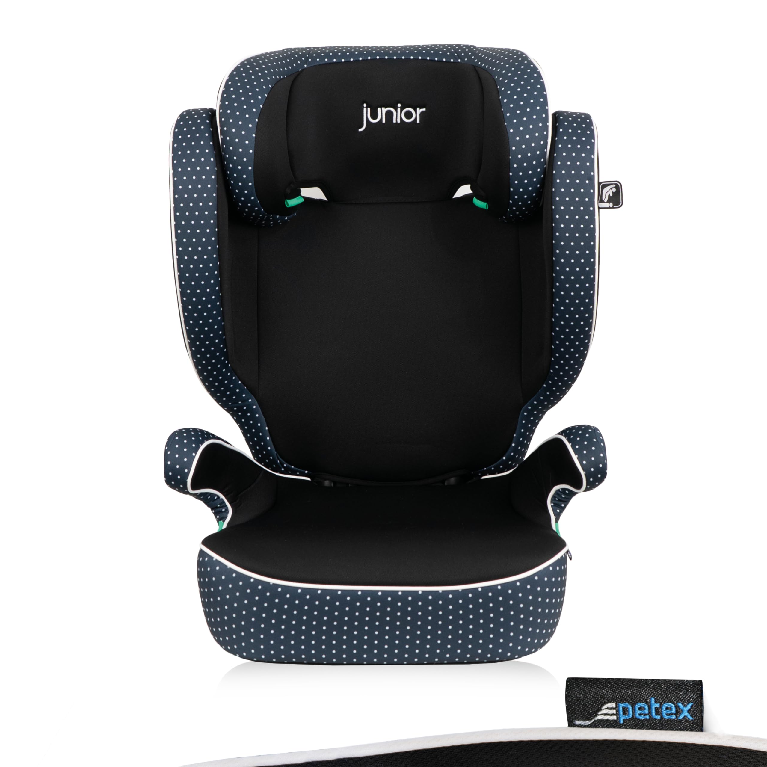 PETEX Asiento infantil para coche Basic i-Size según la norma ECE R129 para niños de aprox. 100 – 150 cm, asiento infantil regulable en altura en azul, 1 pieza
