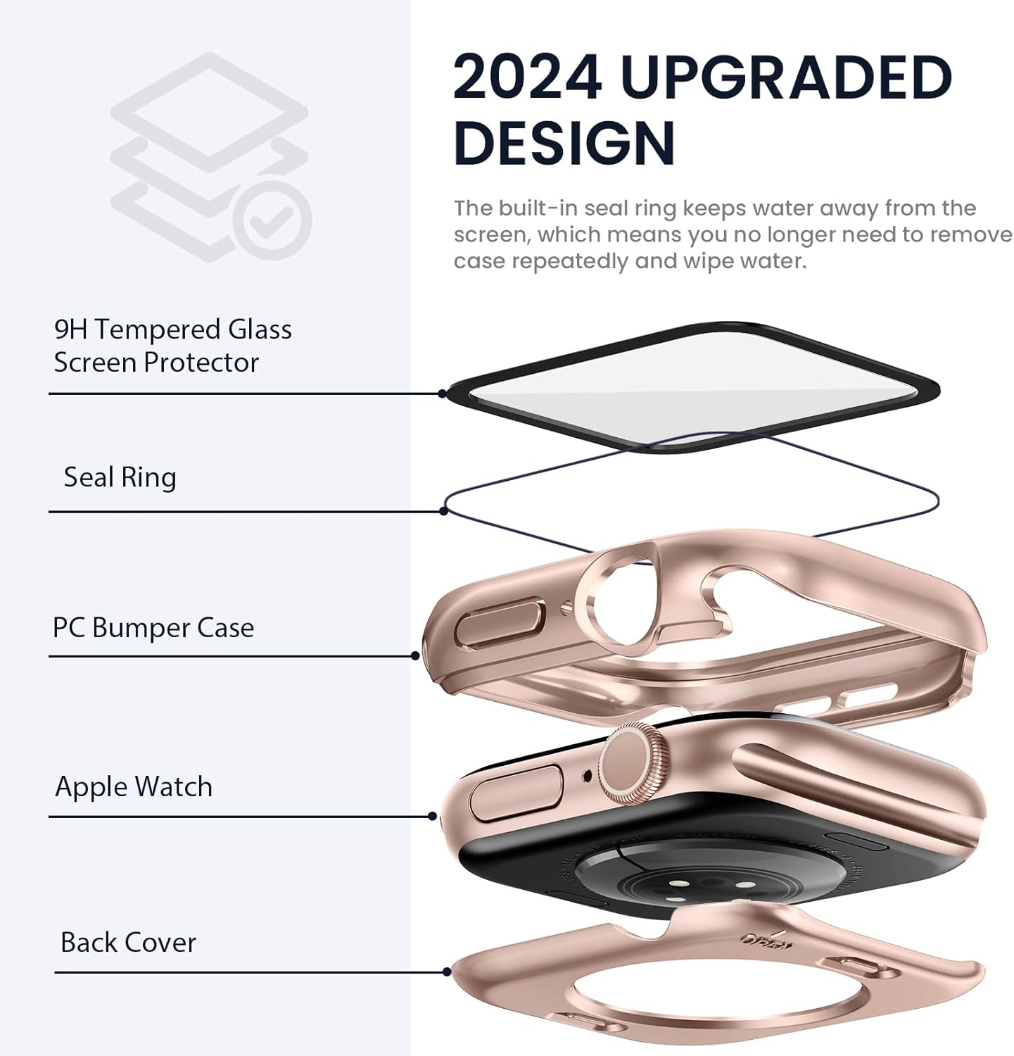 Tensea (2 in 1) for Waterproof Apple Watch Screen Protector Case Series 11/10 42mm Accessories, 360 Front and Back, iWatch PC Face Cover with Tempered Glass for Women Men, 42 mm - Image 3