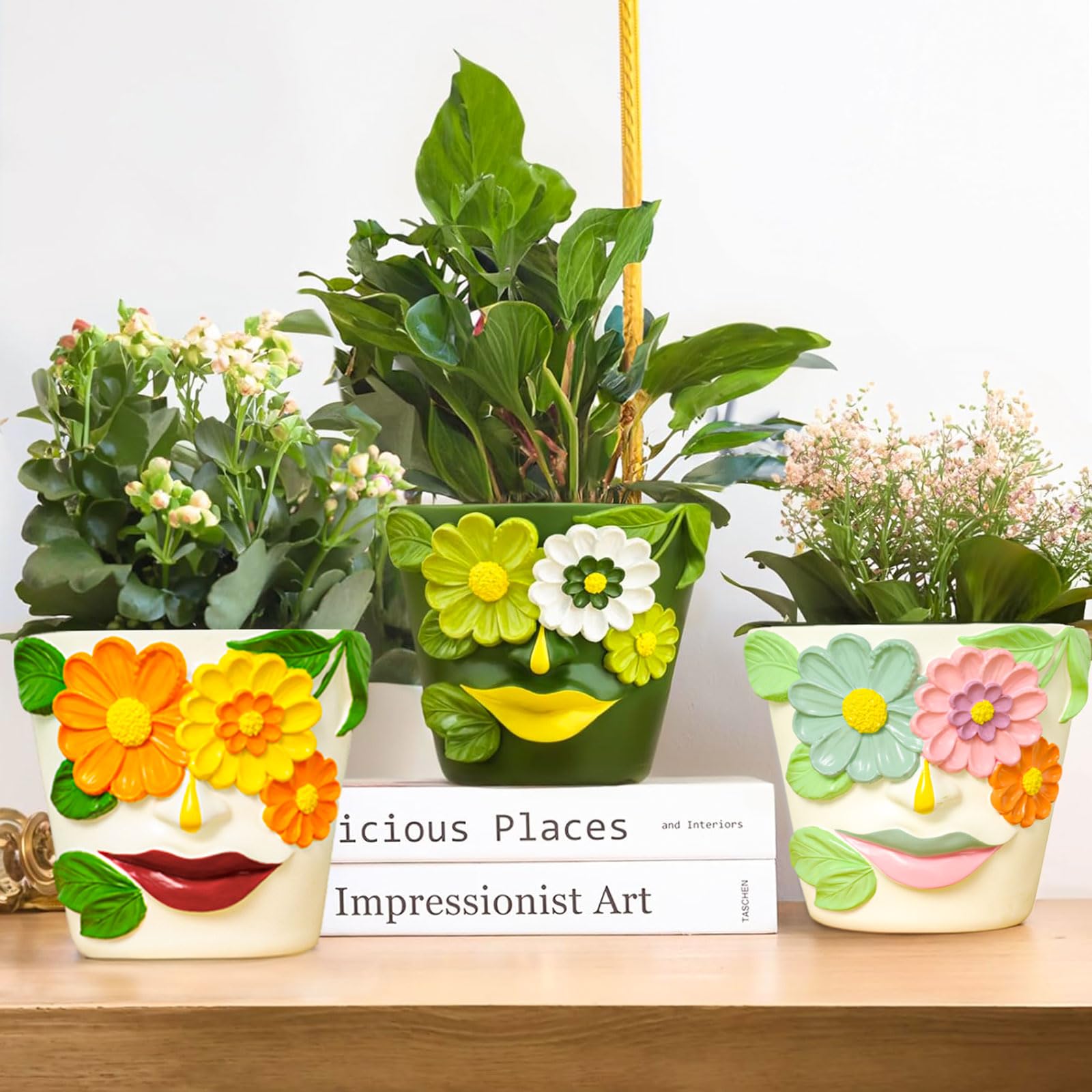 GUGUGO 8 Inch Large Flower Face Planters, Abstract Unique Head