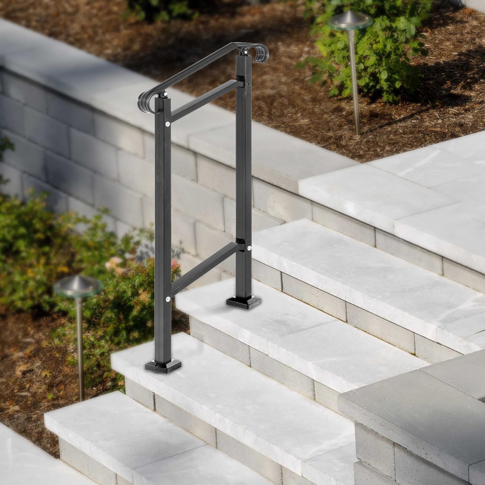 VEVOR Corrimano per Scale Gradino Esterno a Terra, Dimensioni 50x13,5x108 cm per Ringhiera in Ferro Battuto Nero Passaggi da 1, Corrimano di Sicurezza Uso in Corridoio Giardino Balcone Portico
