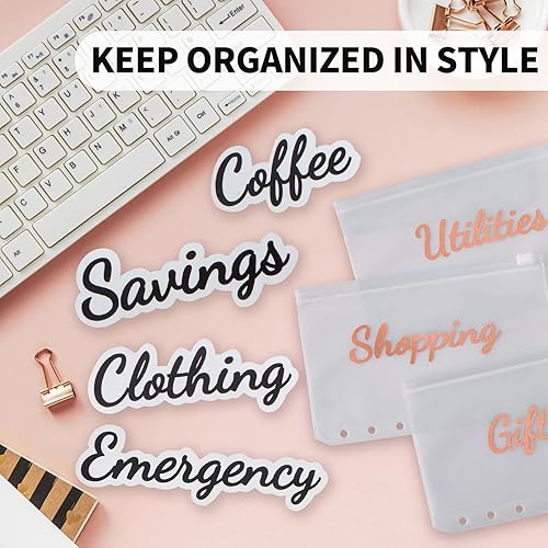 Miniatura 10 de Organizador de carpetas de presupuesto de sobres de efectivo de leopardo, juego de mini carpetas con 12 bolsas con cremallera A6, rastreador de