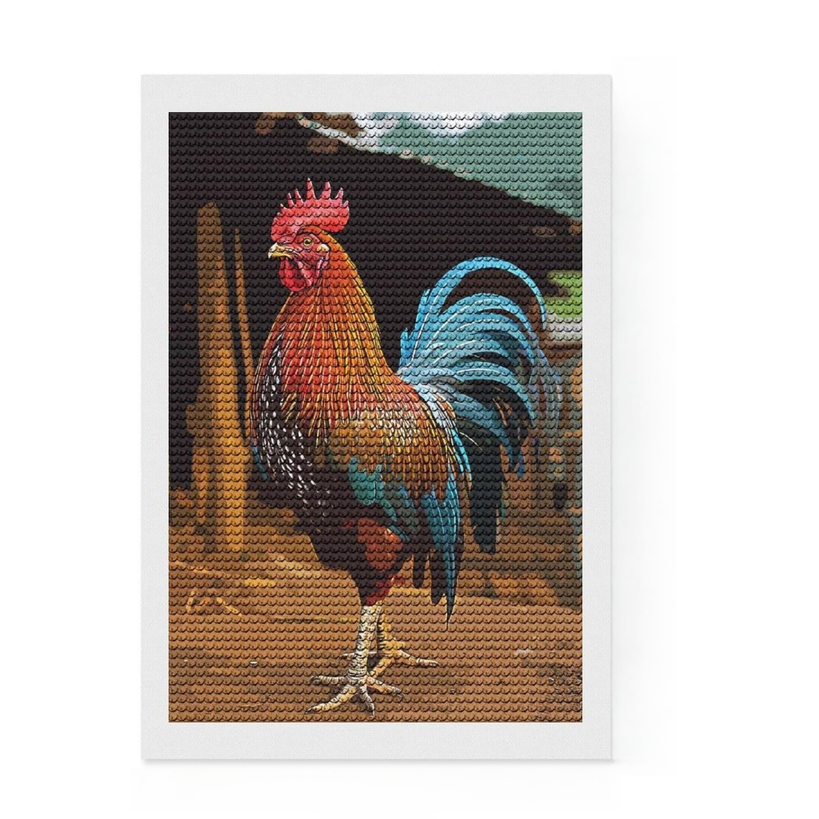 Junmoney Rooster Full Drill Diamond Painting Kit 8"x12", Boho Decor, Aesthetic Room Decor, Bedroom Decor, Fun Craft Activity