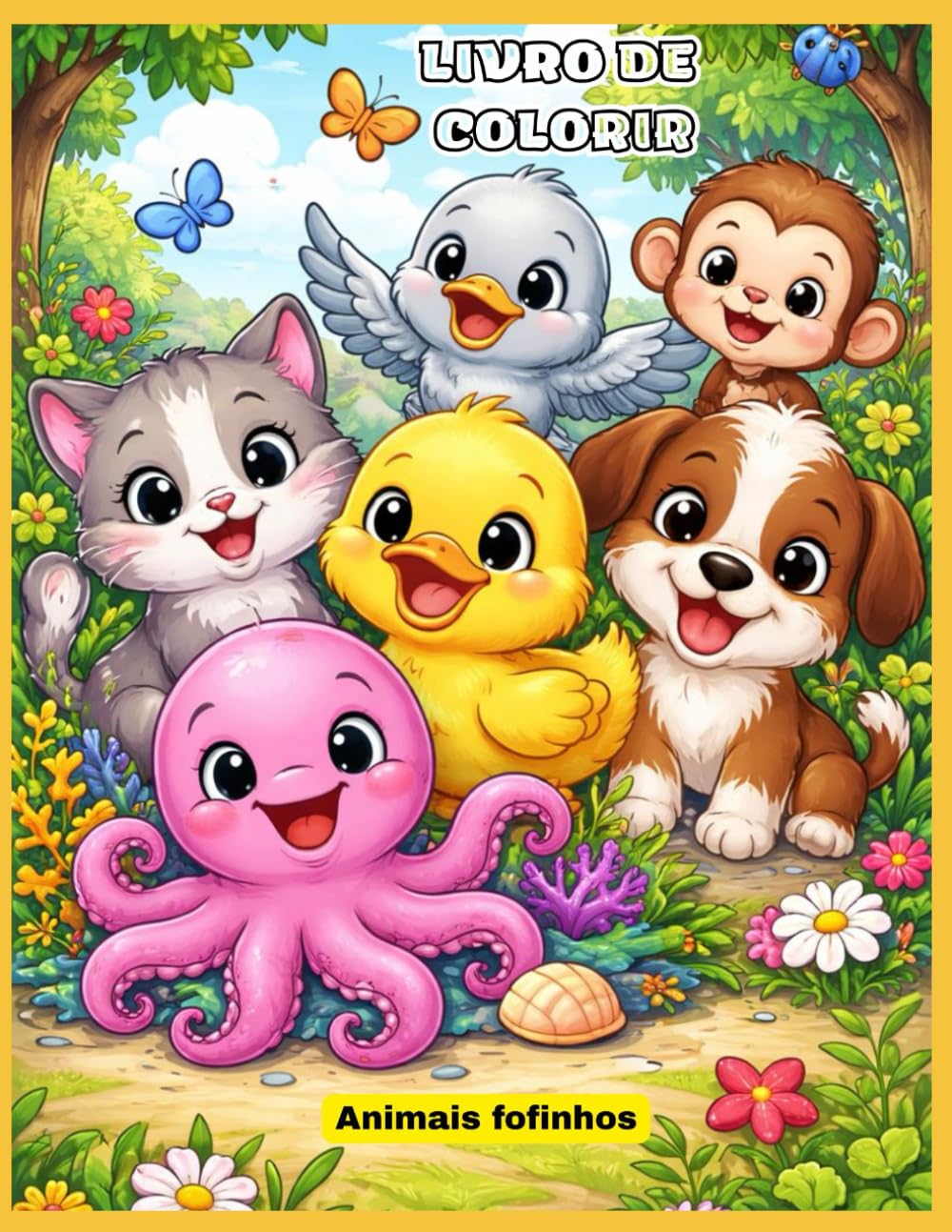 Da Fazenda ao Fundo do mar - Livro de Colorir: Animais Felizes para Colorir - Infantil