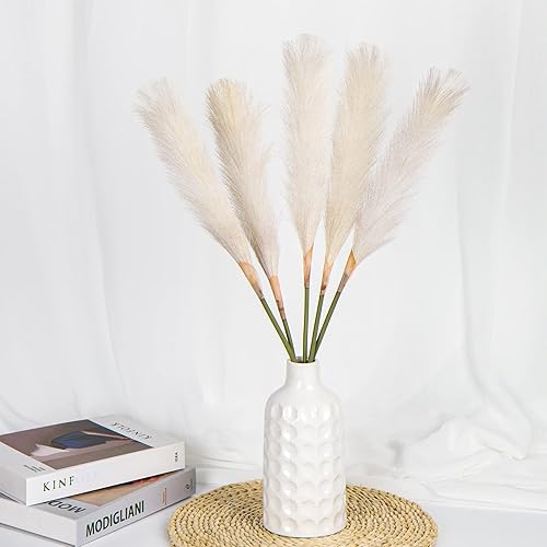 Decoración de hierba de pampa blanca de 31 pulgadas de alto, 5 piezas de plantas artificiales de pampa para el hogar, cocina, decoración de casa de