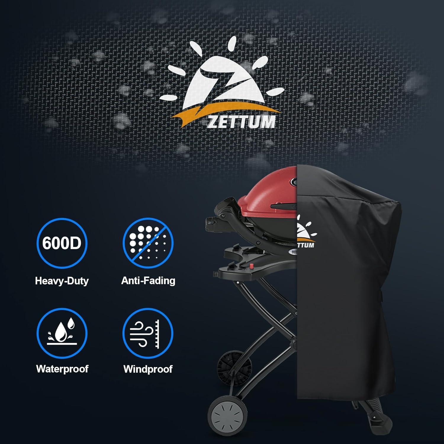 Zettum Housse pour Barbecue Exterieur pour Weber Q1000/Q2000 Serie, 7113 Housse pour Barbecue Robuste et imperméable Barbecue Bâche de Protection BBQ (81 L x 43 W x 88 H CM)