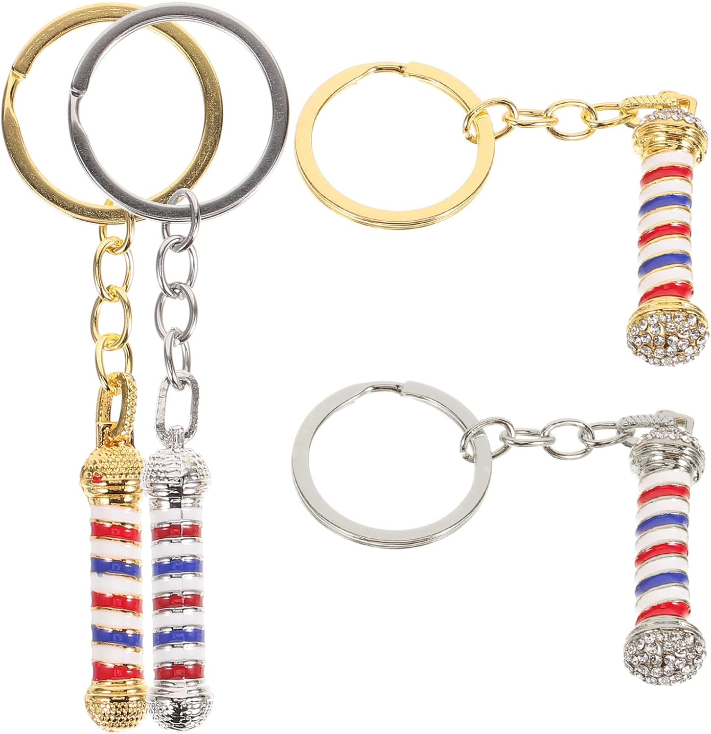 Ciieeo Barbershop Revolving Lamp Keychain for Keys White 4pcs Alloy Pendant
