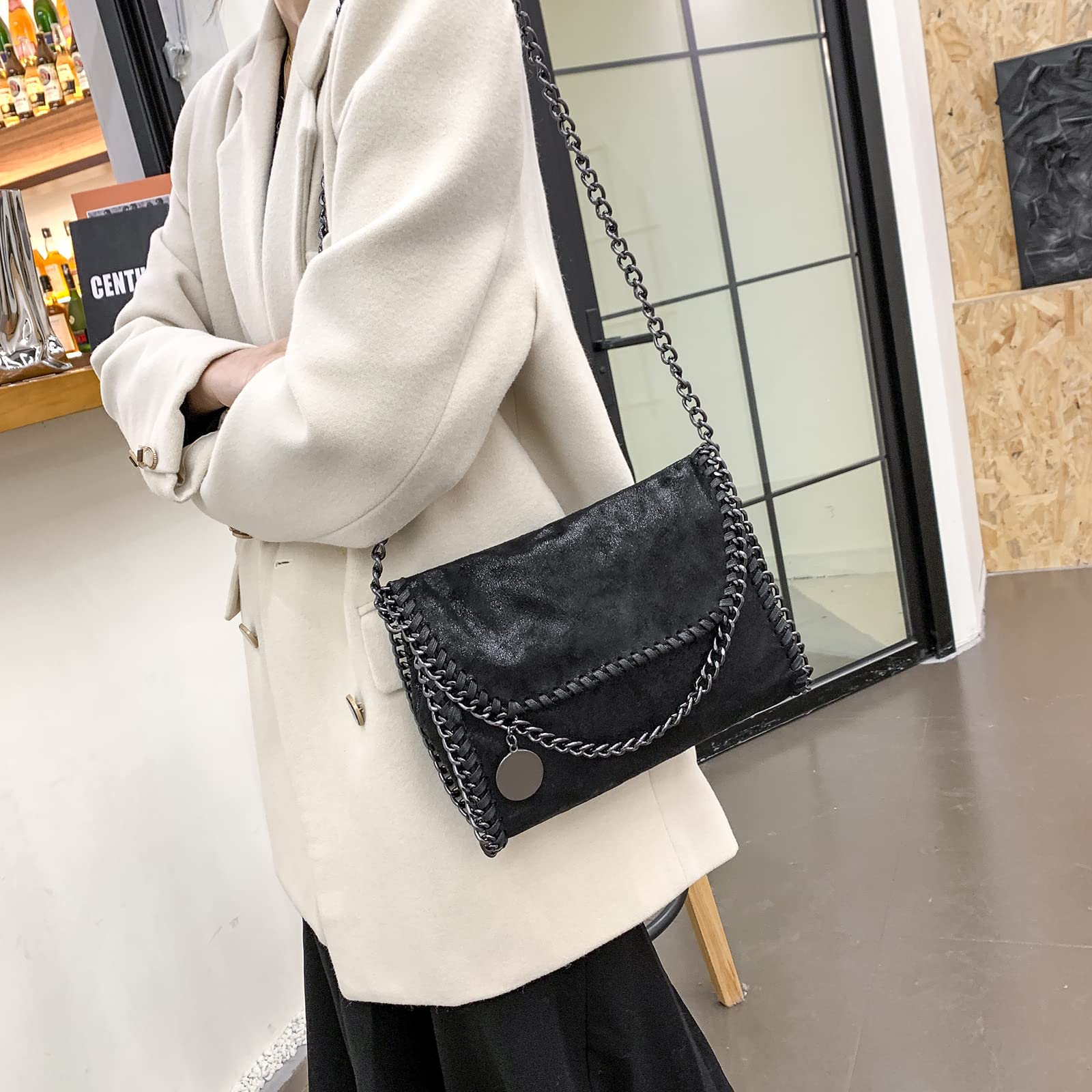 wewo Shoulder Bag Small Purses and Handbags Chain Strap Crossbody Bags for Women(Black)