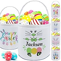 Vista 26 de Cesta de Pascua personalizada con nombre para niñas y niños, cesta de conejo de Pascua personalizada, bolsas de regalo para caza de huevos de Pascua
