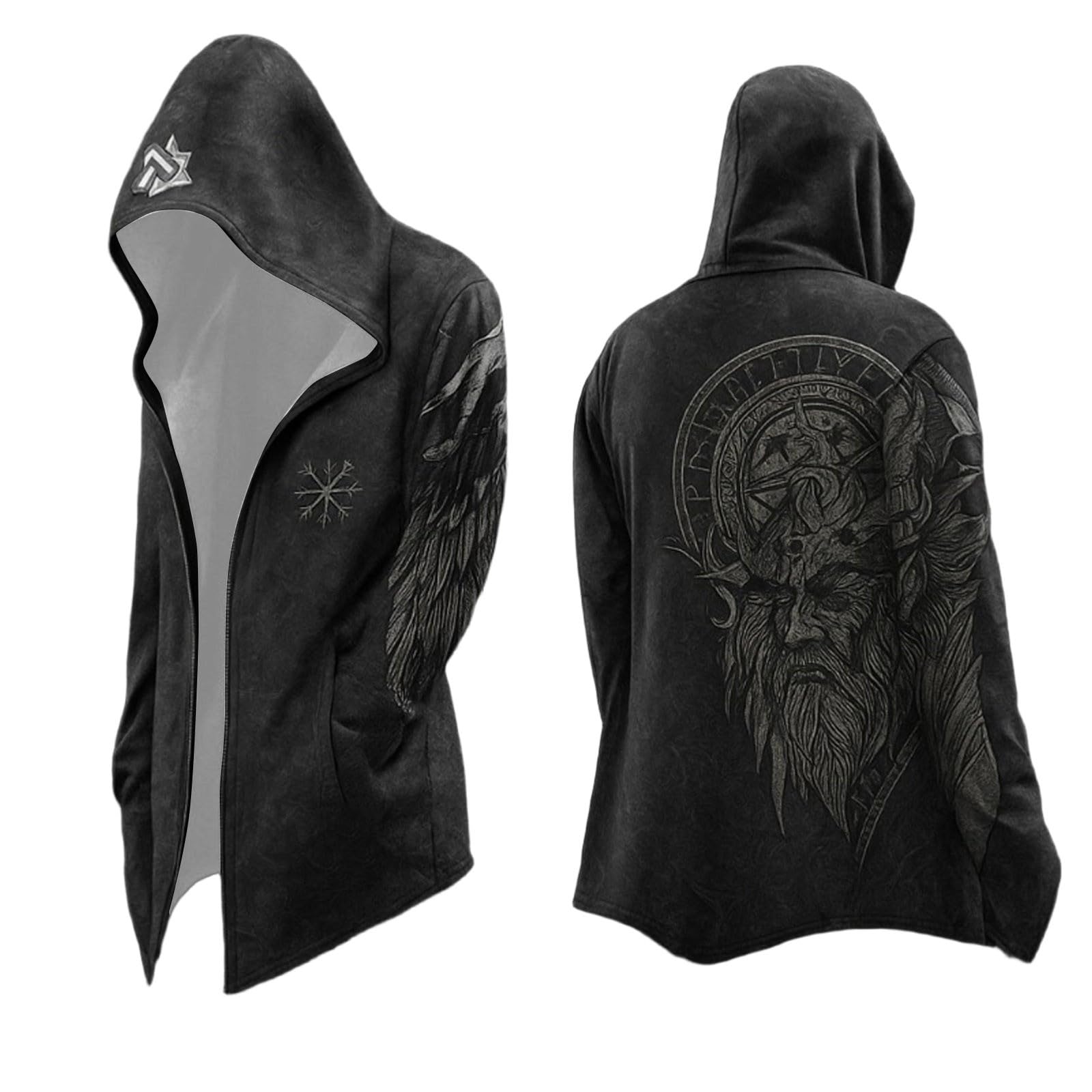 Celanisai Medieval Clothing Men's Halloween Costume Viking Hoodie Odin Myth Jacket Assassin's Creed Cosplay Coat Scandinavia Cape for Cosplay Carnival Biker Jacket, Y1 Black, XXL โ image 1