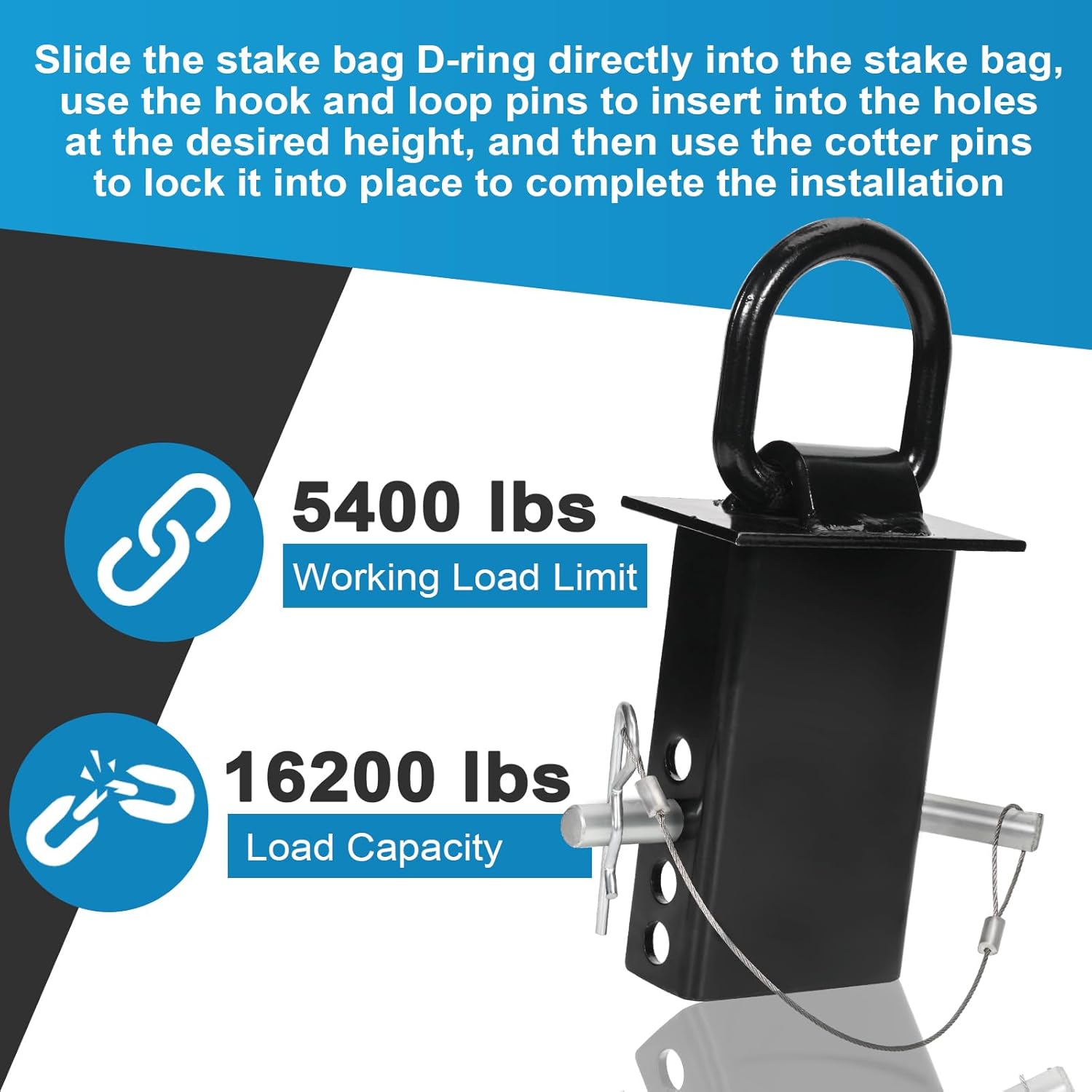 16200lbs Trailer Stake Pocket D Rings 6Pcs Heavy Duty Removable Stake Pocket Tie Downs for Flatbed, Trucks, Trailers w/ 1/2" Anti-Loss Cord - Image 3