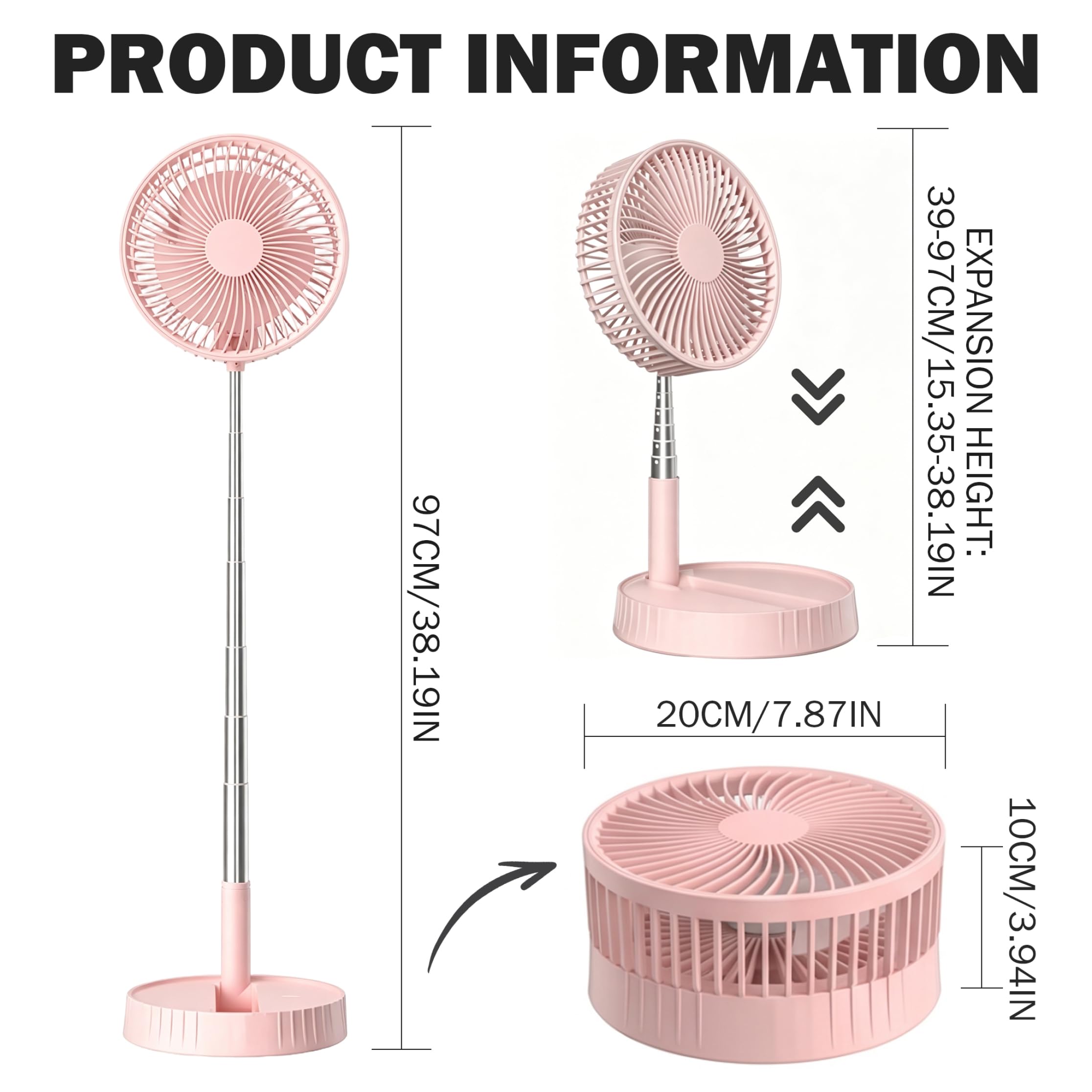 Ventilatore pieghevole, ventilatore da scrivania telescopico ricaricabile senza fili con 4 velocità e flusso d'aria a 360°, batteria da 7200 mAh, stile 2, piedistallo con telecomando