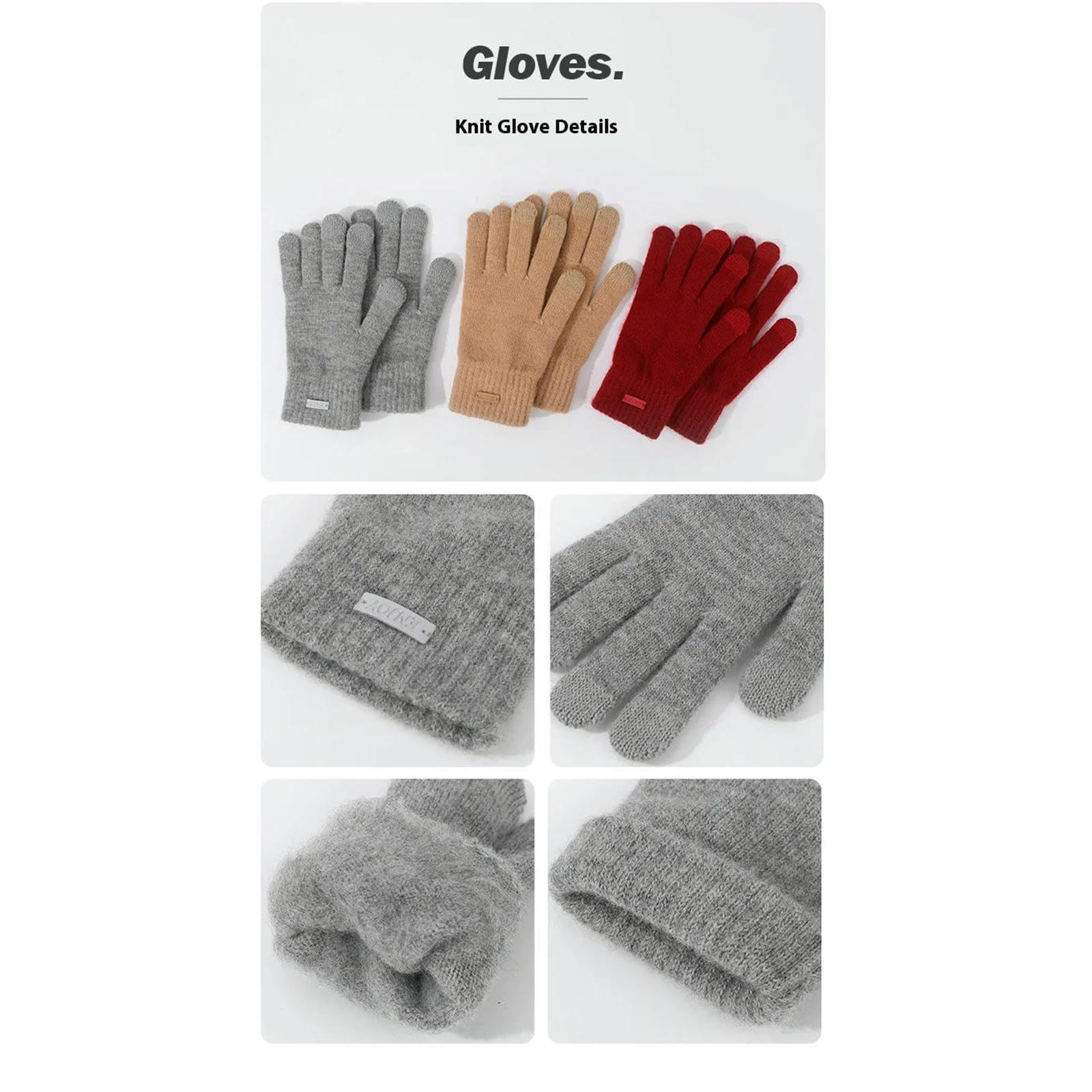 Mütze,Schal & Handschuh-Sets 3-teiliges Set Für Damen, Winter-strickmütze, Schal, Handschuhe, Kombination, Bequemes, Weiches, Lässiges, Warmes Mützen-Set, Winddichtes Outdoor-REIT-Set-grau