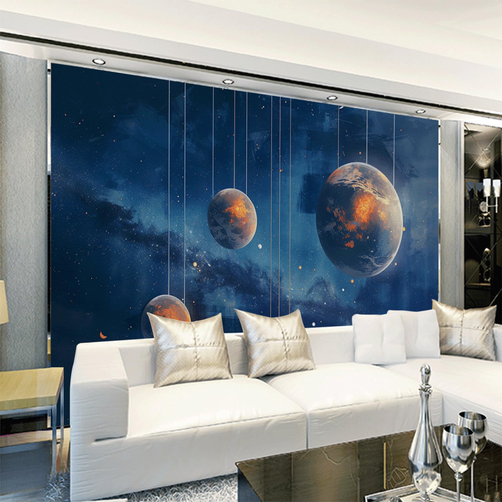 Fotomurales Decorativos Pared Círculo Azul Marino Murales Papel Pintado Pared Dormitorio Infantil Salón Antecedentes Televisivos Sin Pegamento Tela de Seda Papel Pintado 190x148cm