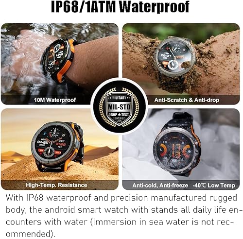 Miniatura 4 de VIRAN Relojes inteligentes militares para hombres, reloj inteligente resistente al agua 5 ATM con llamada Bluetooth (respuestallamada de marcación),