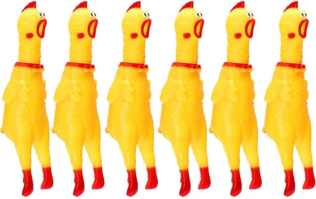 6 Pack Rubber Screaming Chicken Toy Yellow Rubber Squeaking Chicken Toy Novelty and Durable Rubber Chicken, Shrilling Decompression Tool Gadgets